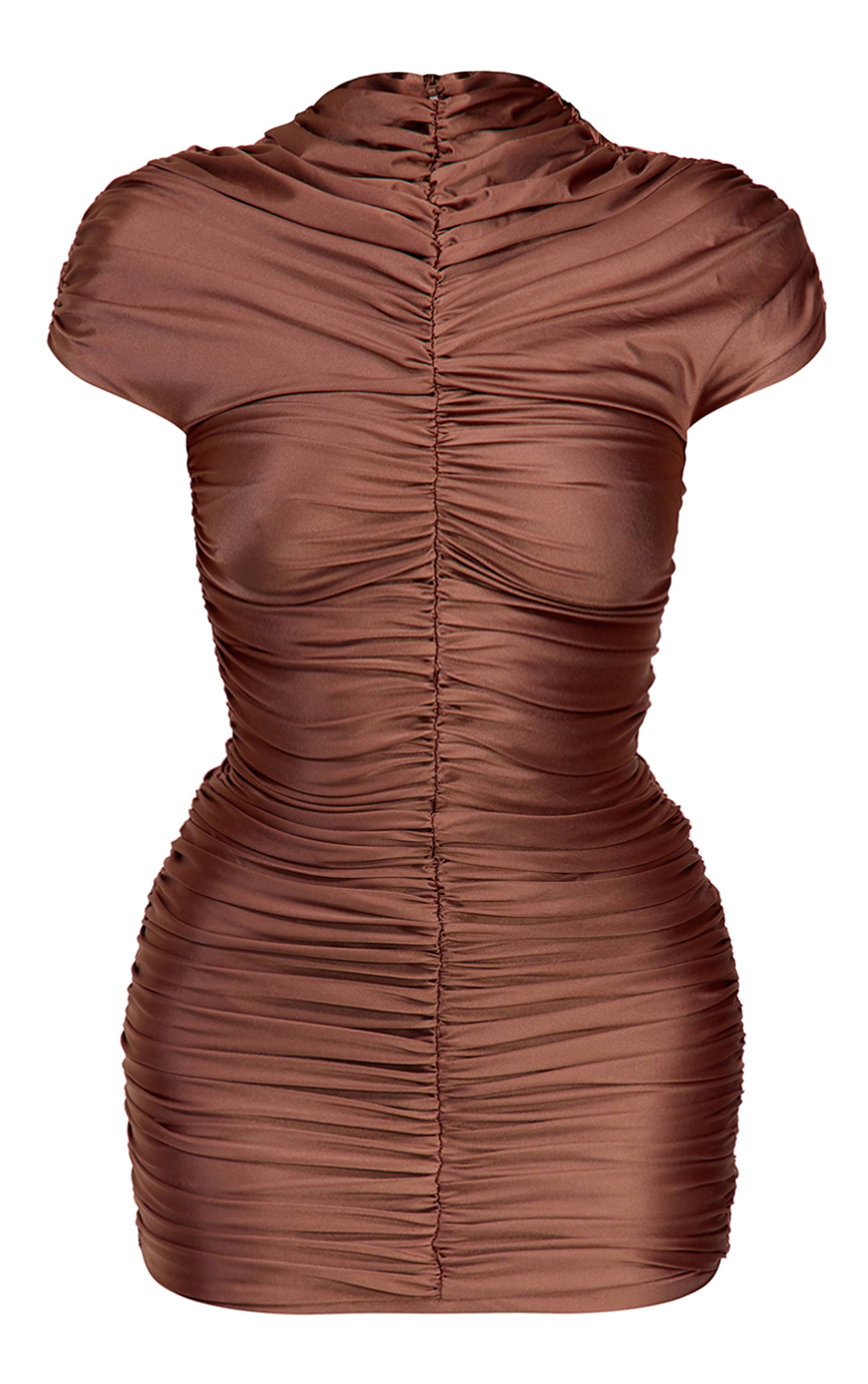 Bronze Robe Moulante Mini Froncée Extensible Métallisée Plt Label