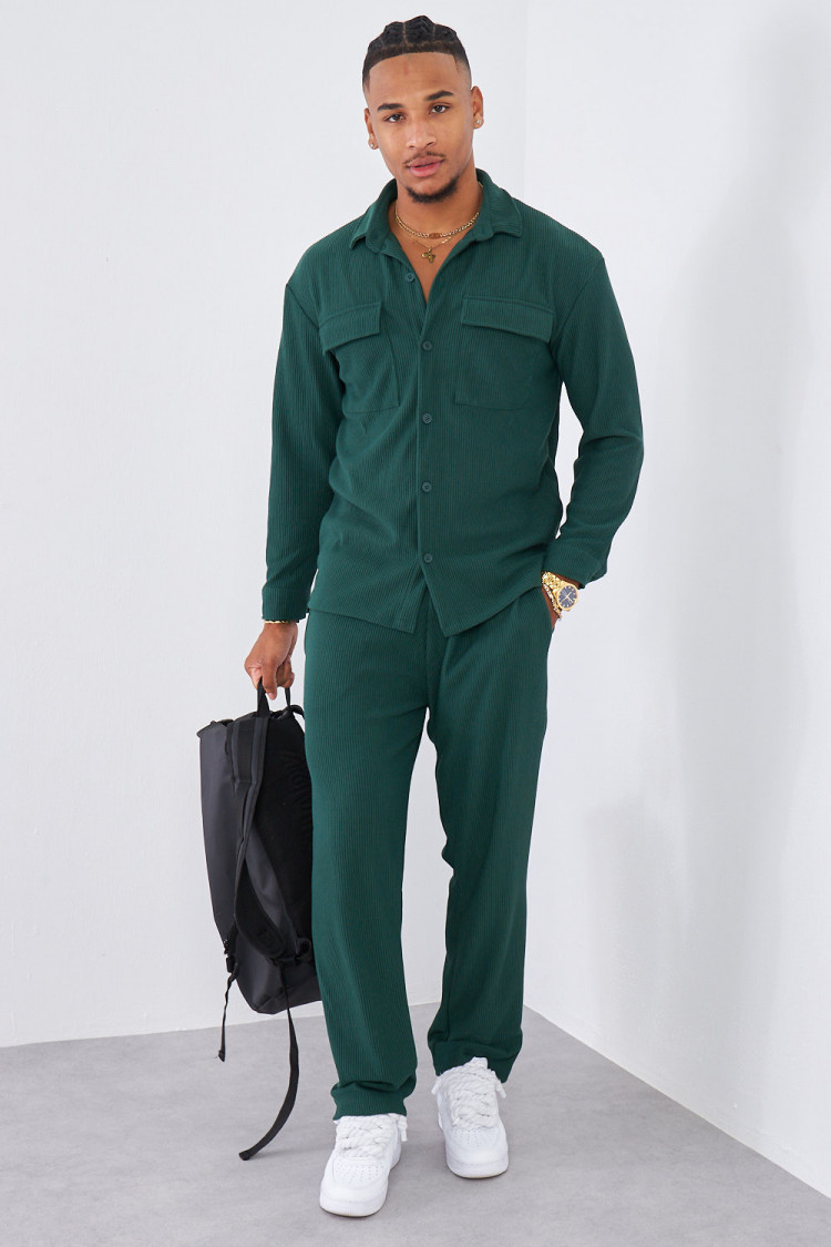 Ensemble 2 pièces chemise + pantalon vert foncé
