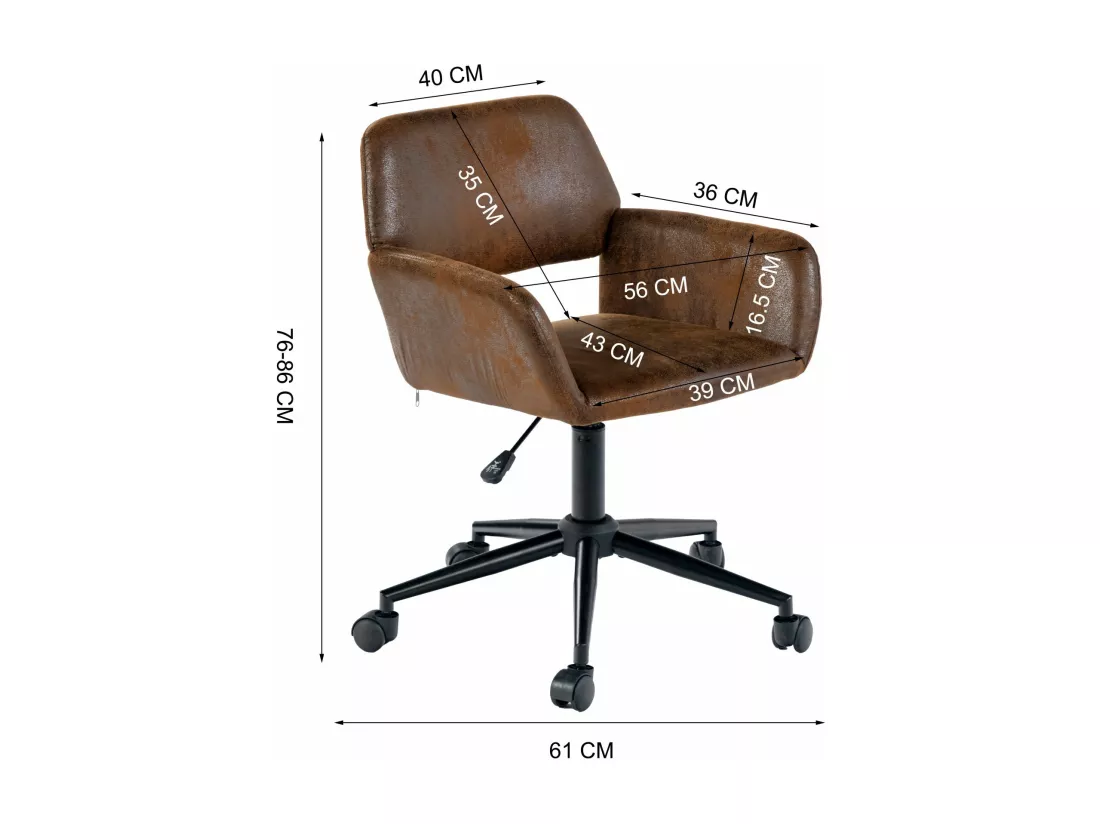 Chaise de bureau rétro-daim-hauteur réglable-avec roulettes-convient au coin bureau, chambre à coucher-marron