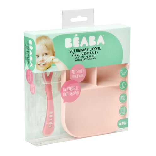 Set repas silicone compartimenté Pink - BEABA