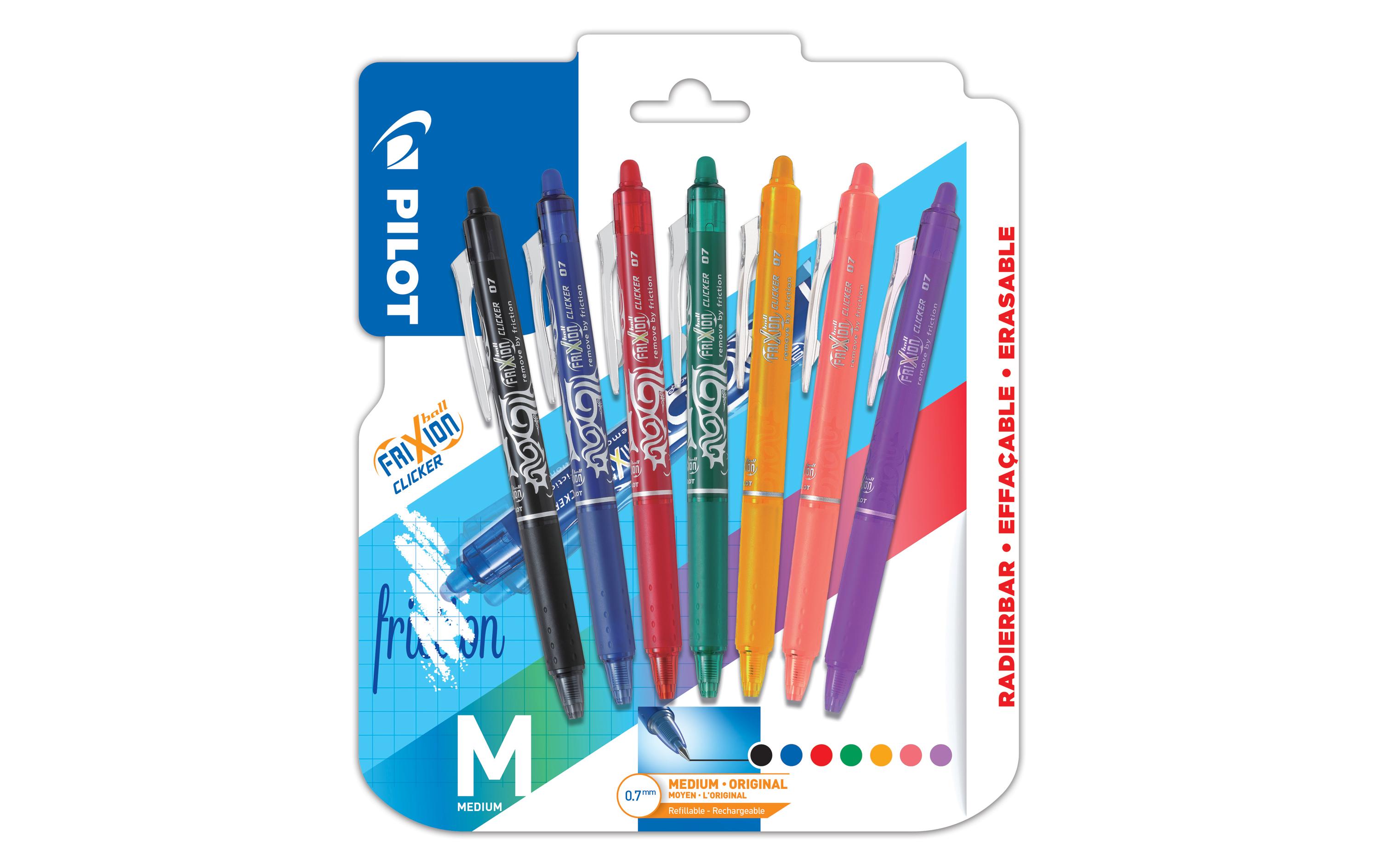 Rollerball FriXion Clicker 7er Set 0.35 mm, MehrfarbigOhne Rückstand löschbare Tintenroller