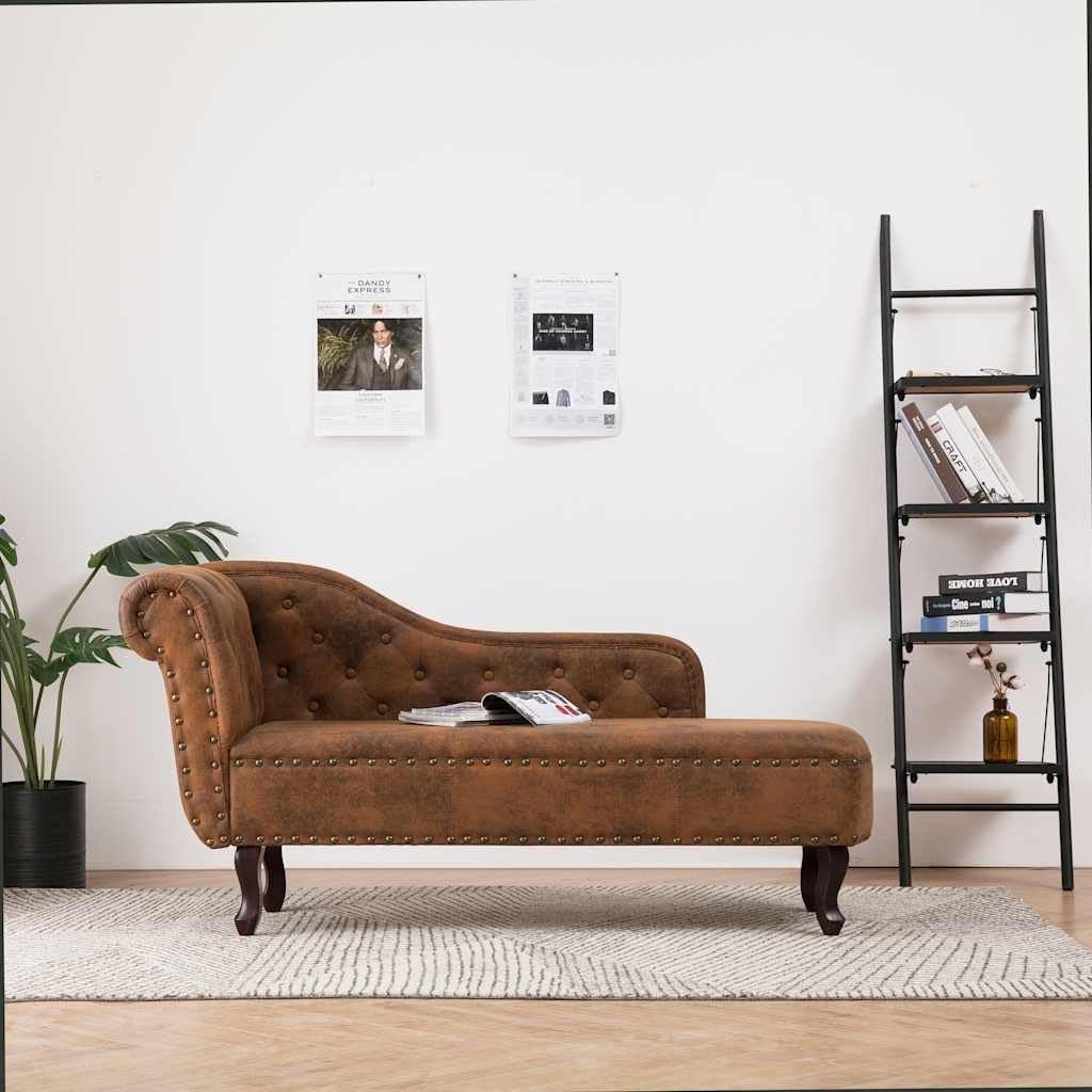 Chaiselongue Braun Wildleder-Optik Loungesessel Liege Schlafsessel Fernsehsessel für Wohnzimmer, Schlafzimmer und Büro