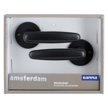 Gamma deurkruk set Amsterdam rond rozet zwart aluminium