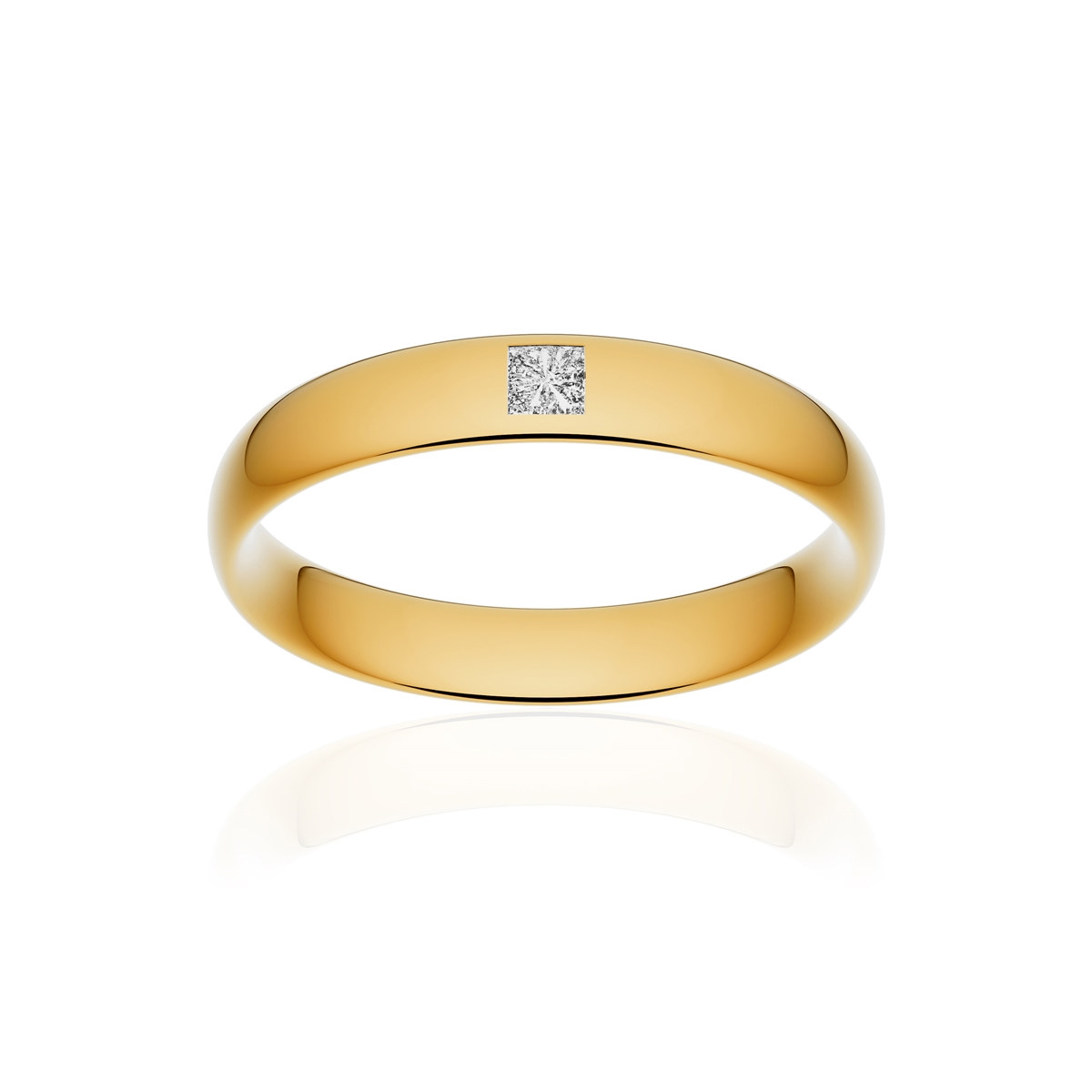 Alliance or 750 jaune poli demi-jonc confort 4mm diamant princesse