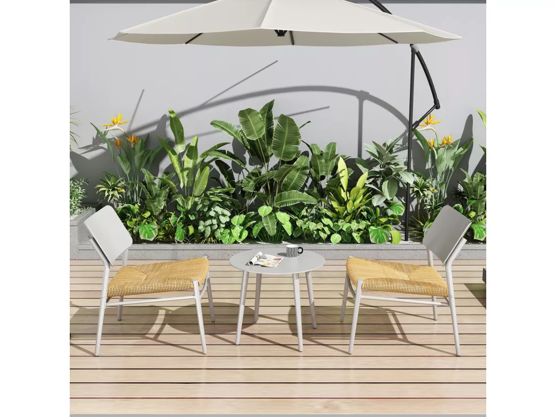 Salon de jardin en aluminium et rotin - table basse et 2 chaise ergonomie - charge max 150kg - Beige