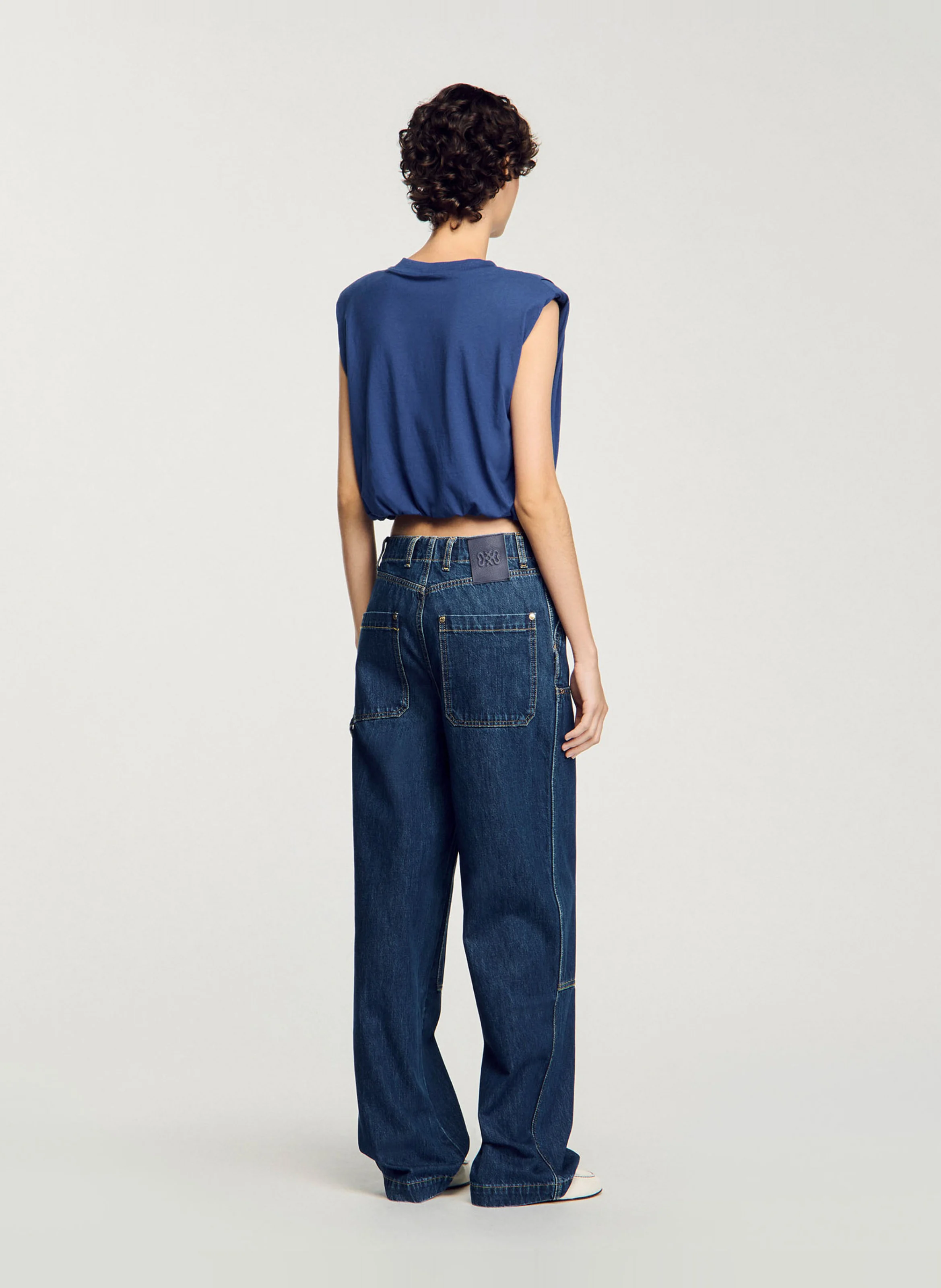 Tee-shirt court drapé en coton | Bleu