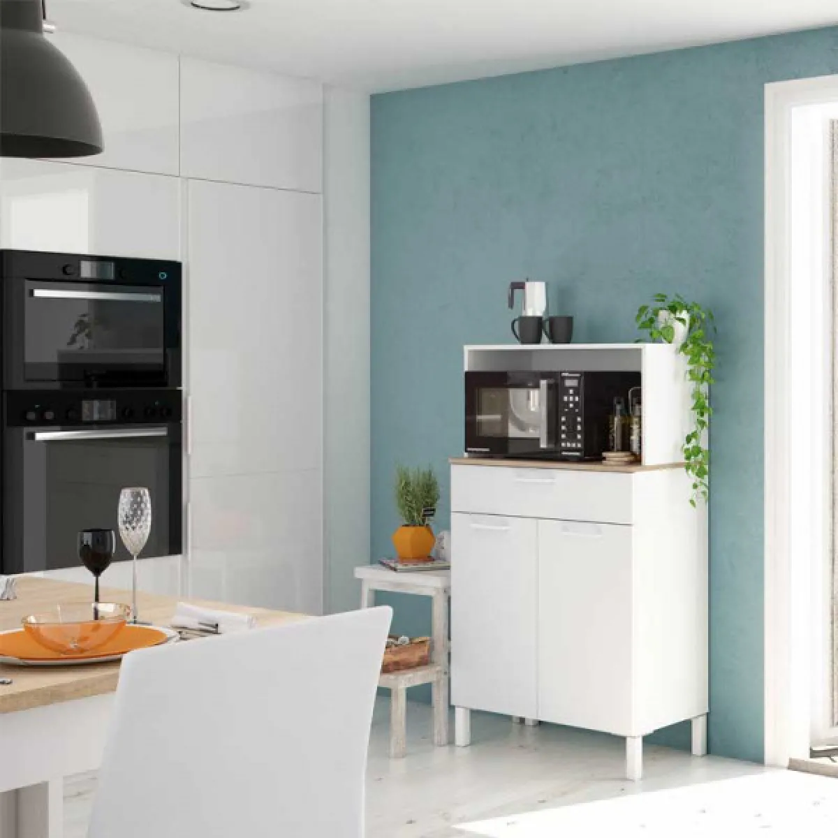 Dansmamaison Meuble de Rangement - TEKANA, Blanc/Chêne