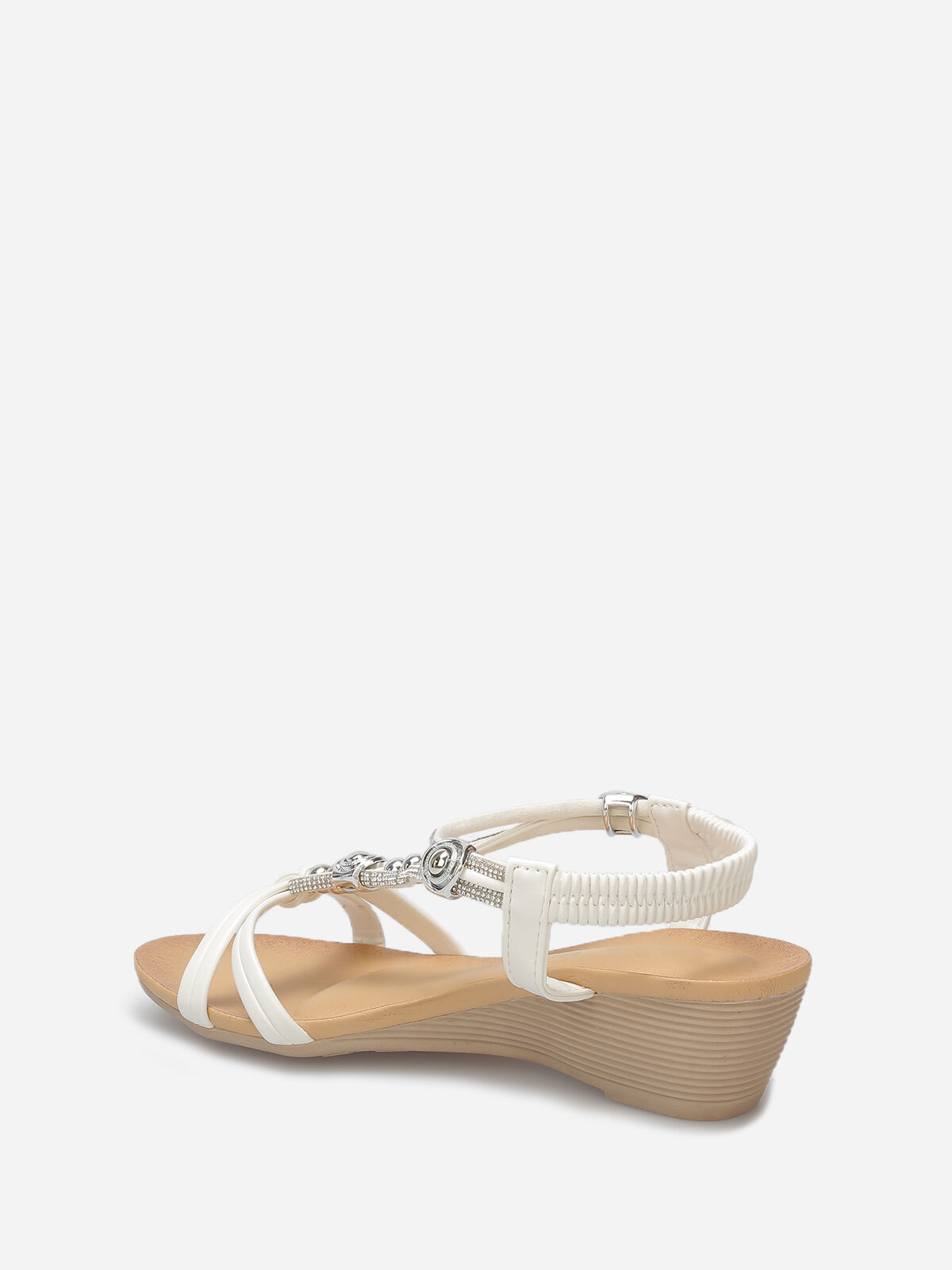 Sandales compensées à perles et strass- Blanc