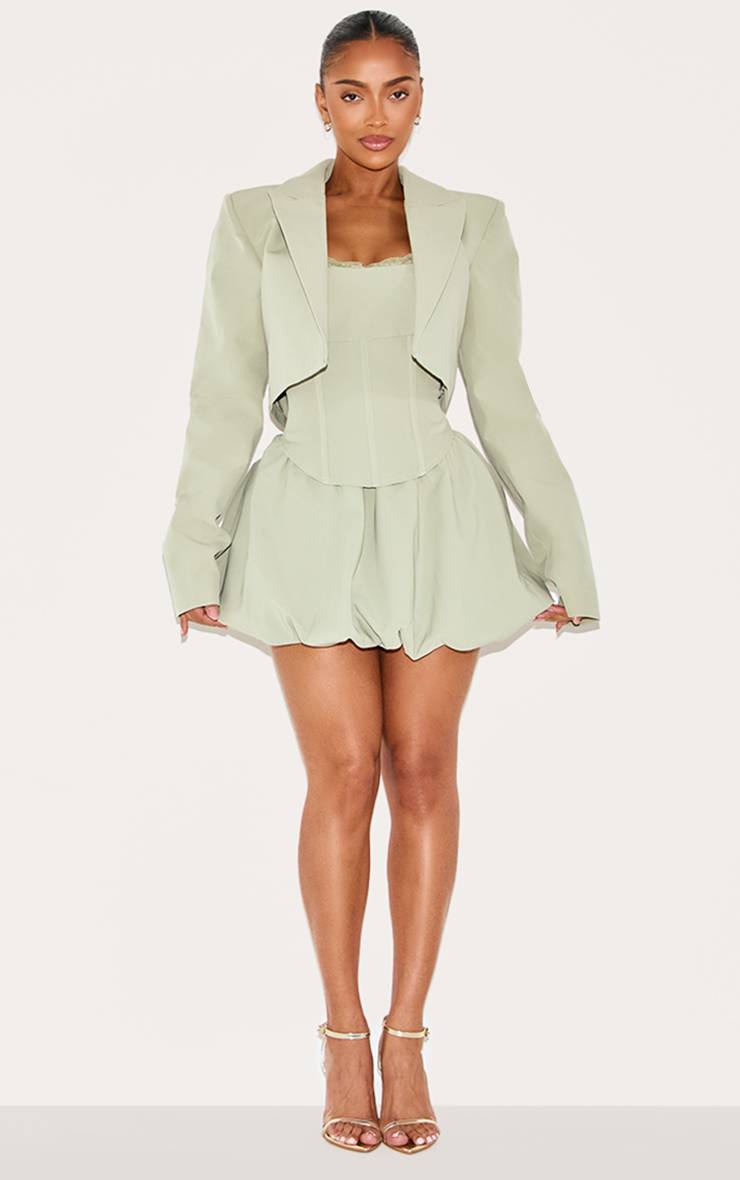 Vert Sauge Blazer Court Ajusté Shape Ensemble Coordonné