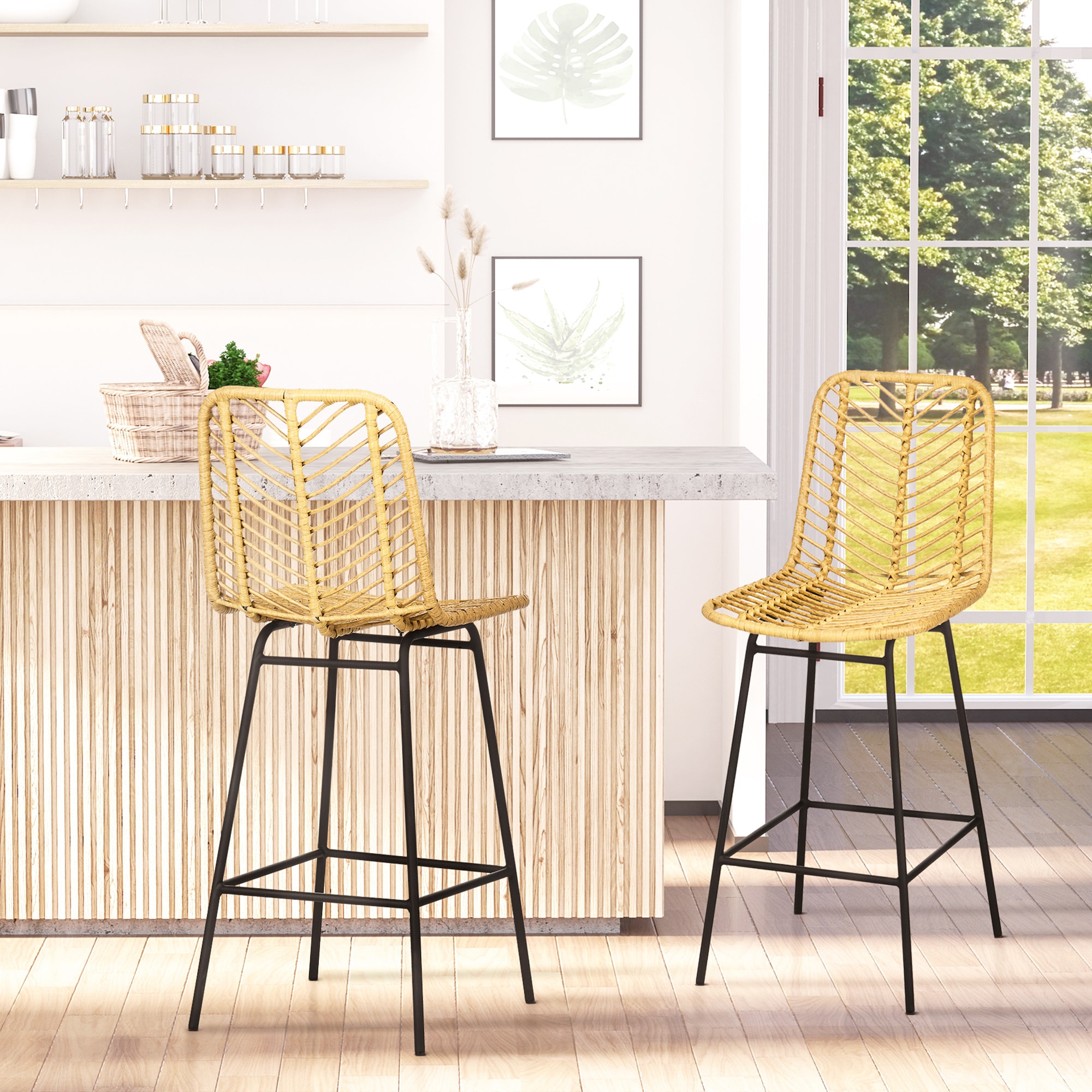 HOMCOM Barhocker mit Rückenlehne schwarz, natur 42,5L x 52B x 102H cm