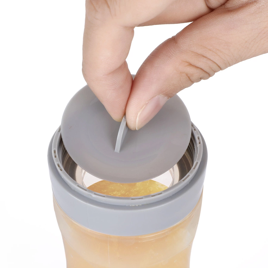 haakaa® Fütterflasche, Squeeze mit Löffel grau