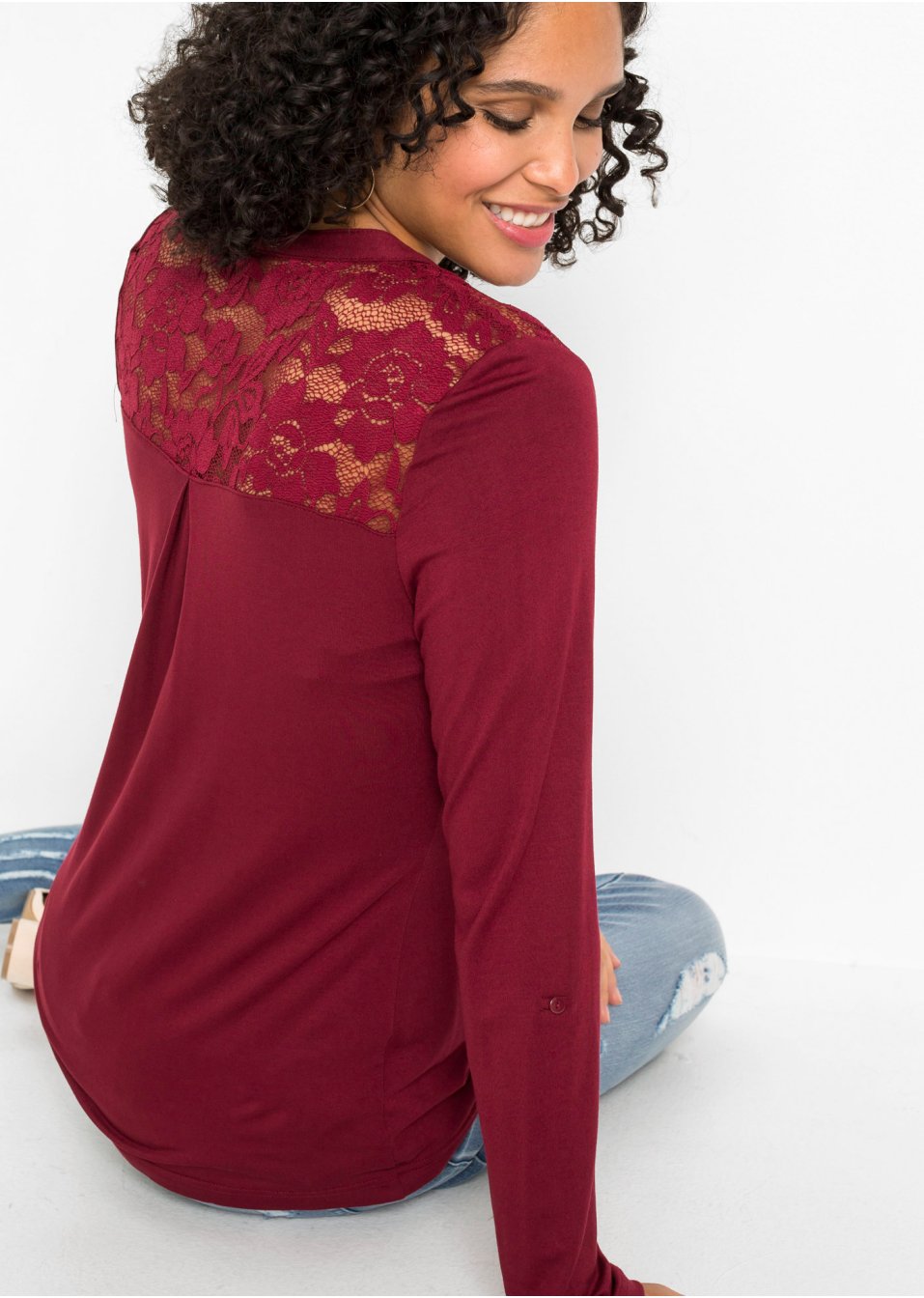 T-shirt Henley à empiècement dentelle