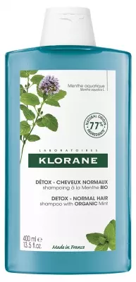 Klorane - Menthe Aquatique - Shampoing détox à la Menthe aquatique BIO - Cheveux normaux 400 ml
