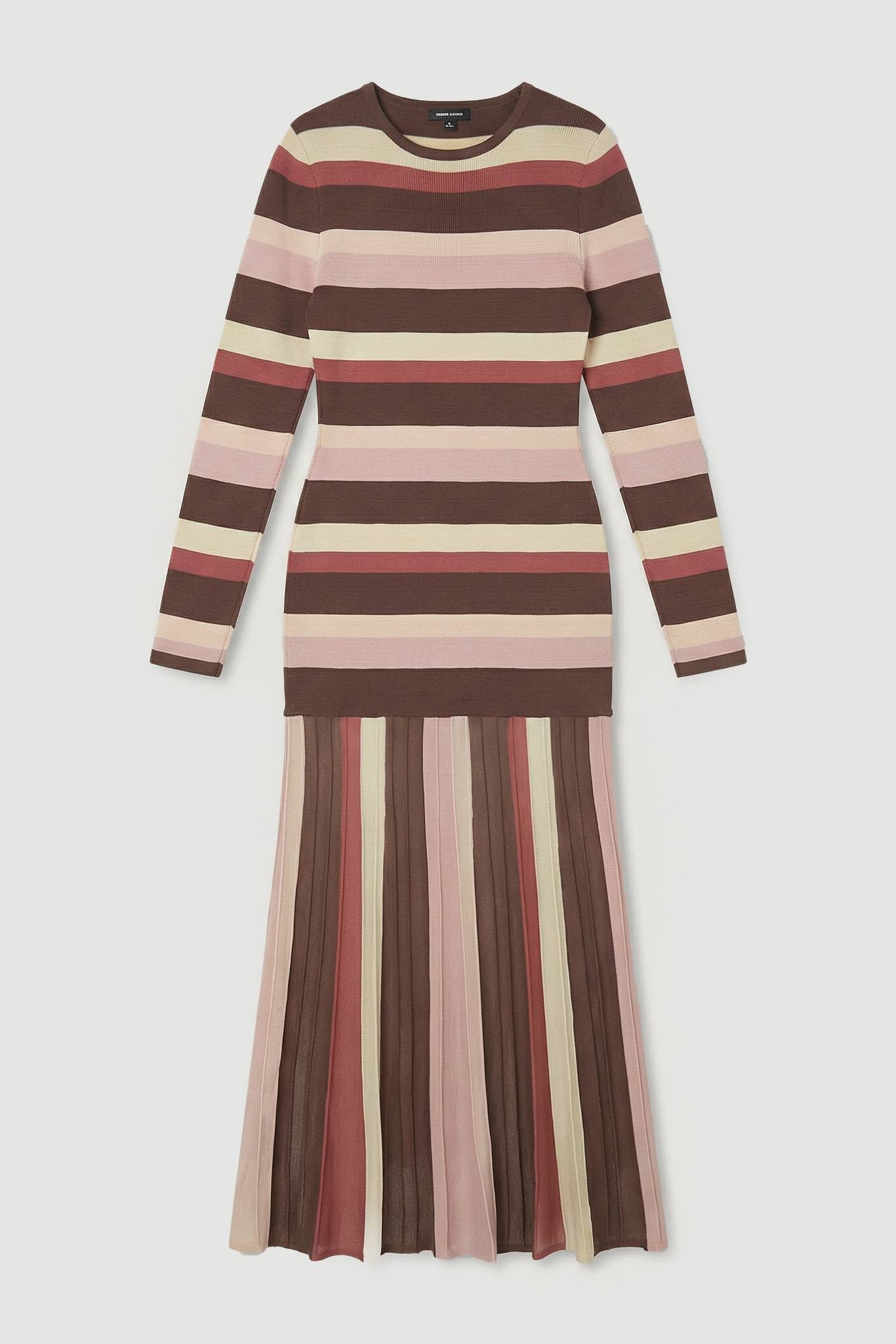 KarenMillen Robe Longue Tricotée à Rayures et Manches Longues