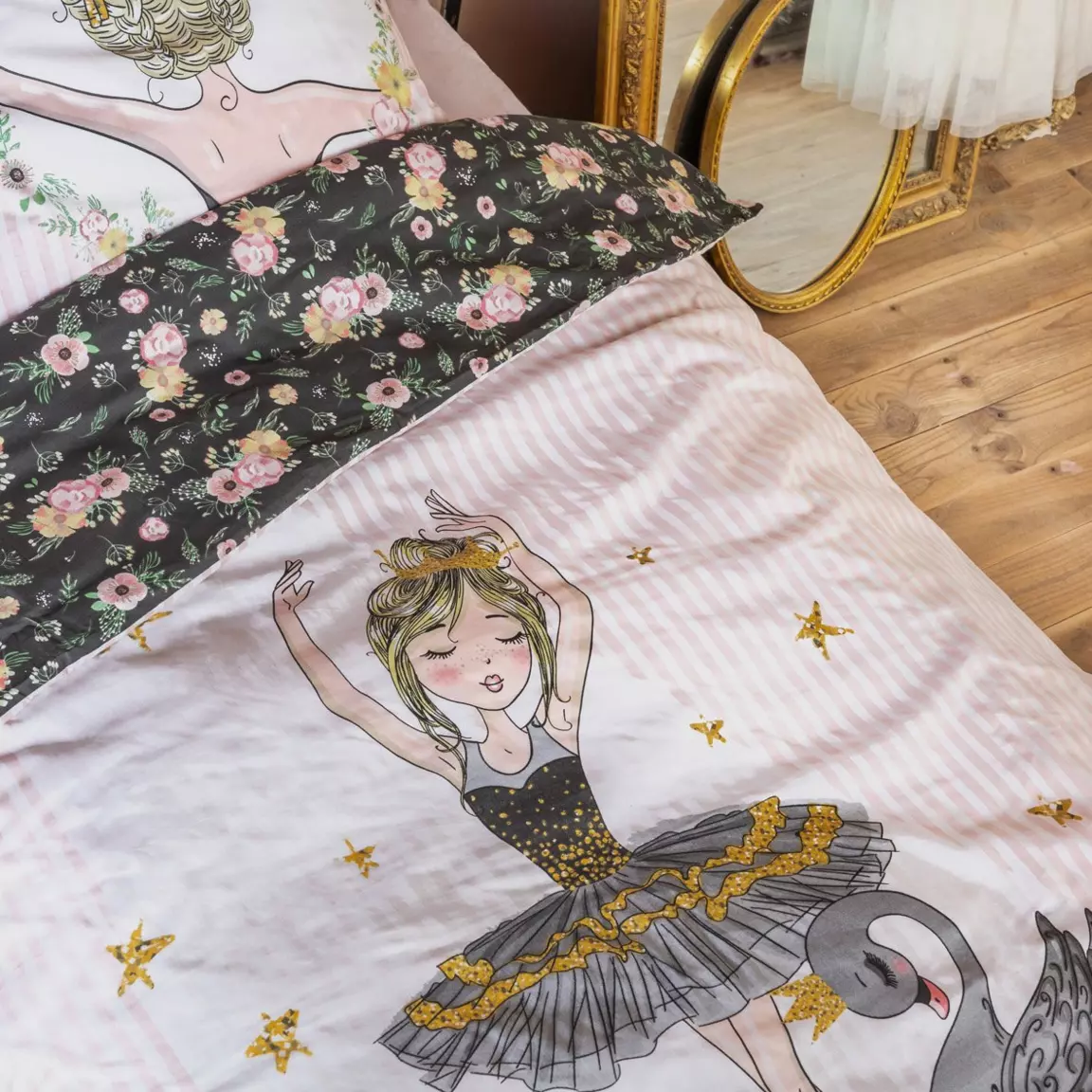Housse de couette et deux taies enfant coton (200 x 200 cm) Mon étoile Rose