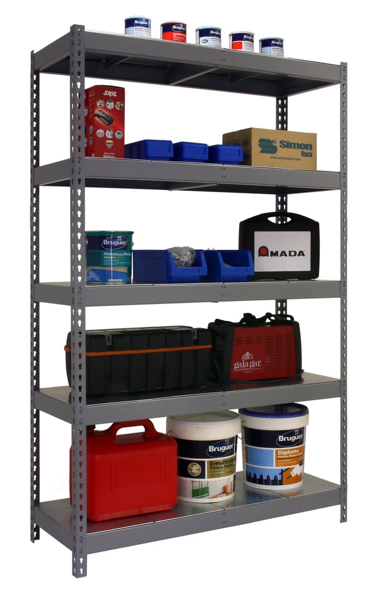 PROREGAL Heavy-Duty Plankkast Metaal Yeti Light Five HxBxD 200 x 100 x 45 cm Plankdraagvermogen 300 kg Grijs