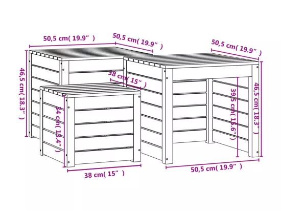 Ensemble de boîtes de jardin 3 pcs blanc bois de pin massif