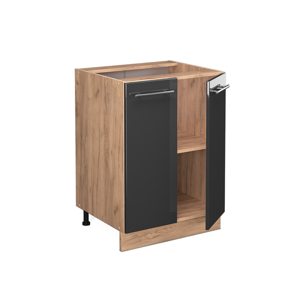 Vicco Unterschrank Küchenschrank Küchenmöbel Fame-Line Eiche Anthrazit modern 60 cm Küche Einbauküche Drehtür Einlegeboden Blende Küchenzeile Hochglanz