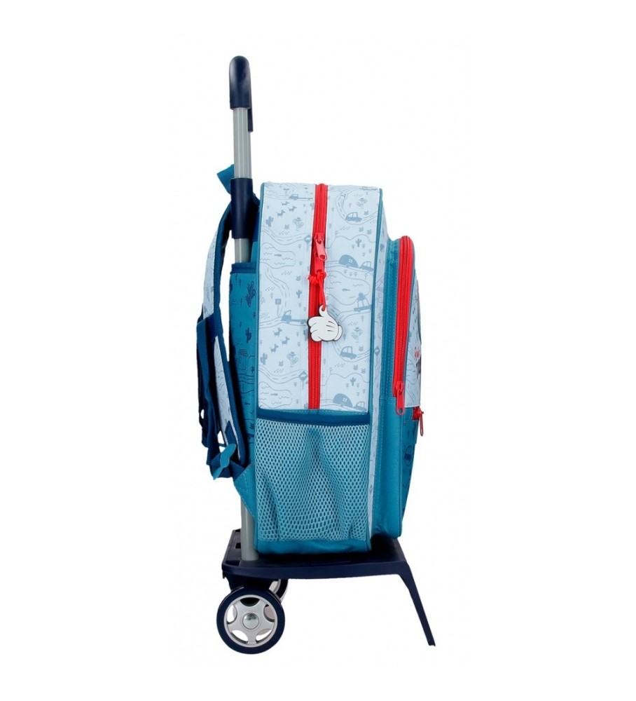 Mochila Escolar Disney Mickey Road Trip 38cm com Rodinhas Azul