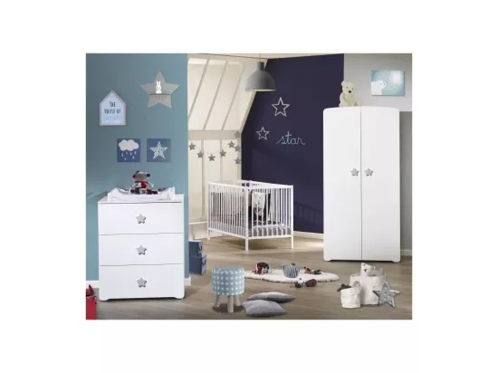 BABY PRICE Commode a langer 3 tiroirs - Boutons etoile gris - New Basic