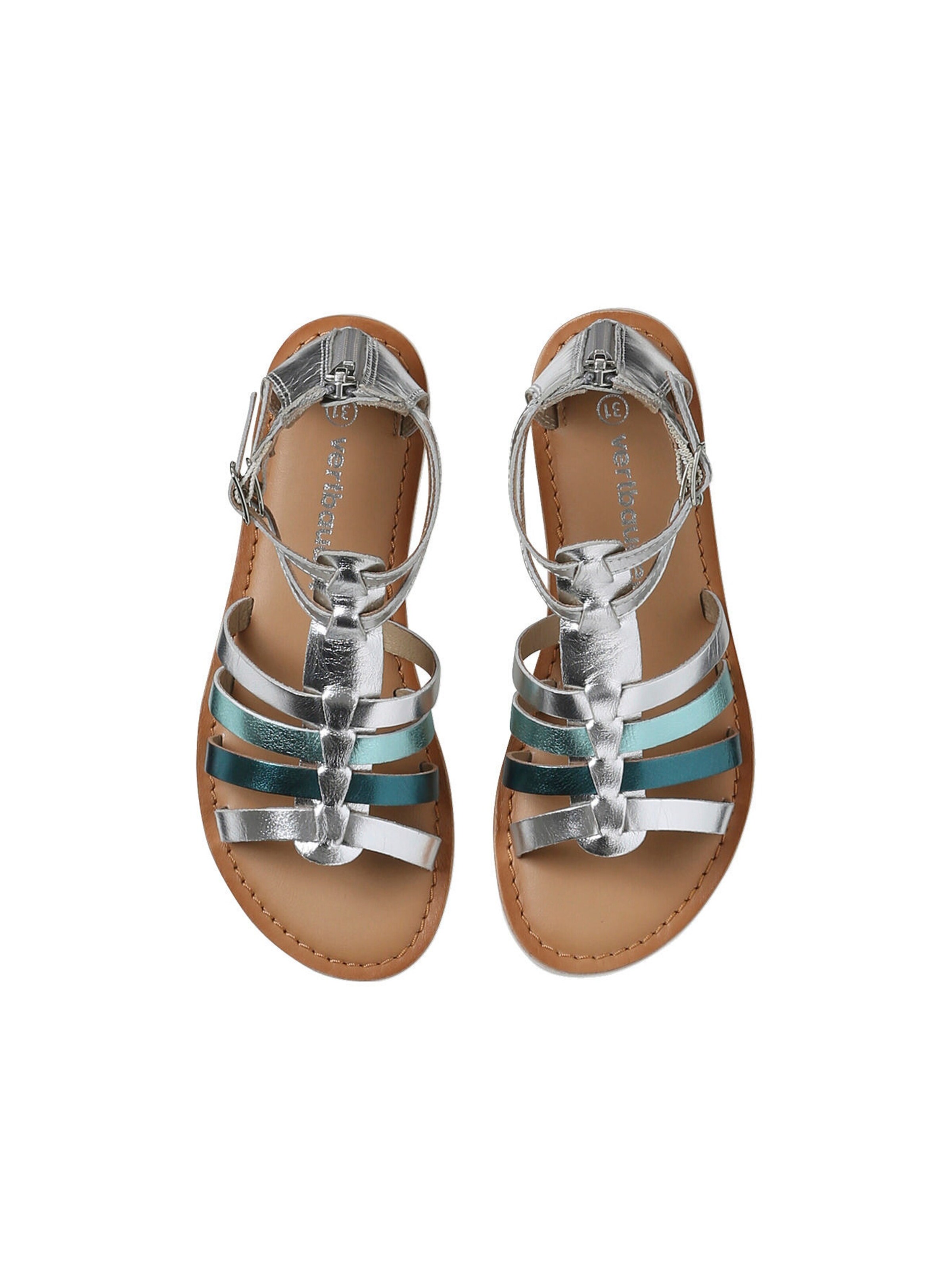 Vertbaudet Kinder Römersandalen aus Leder, Reißverschluss hinten silber