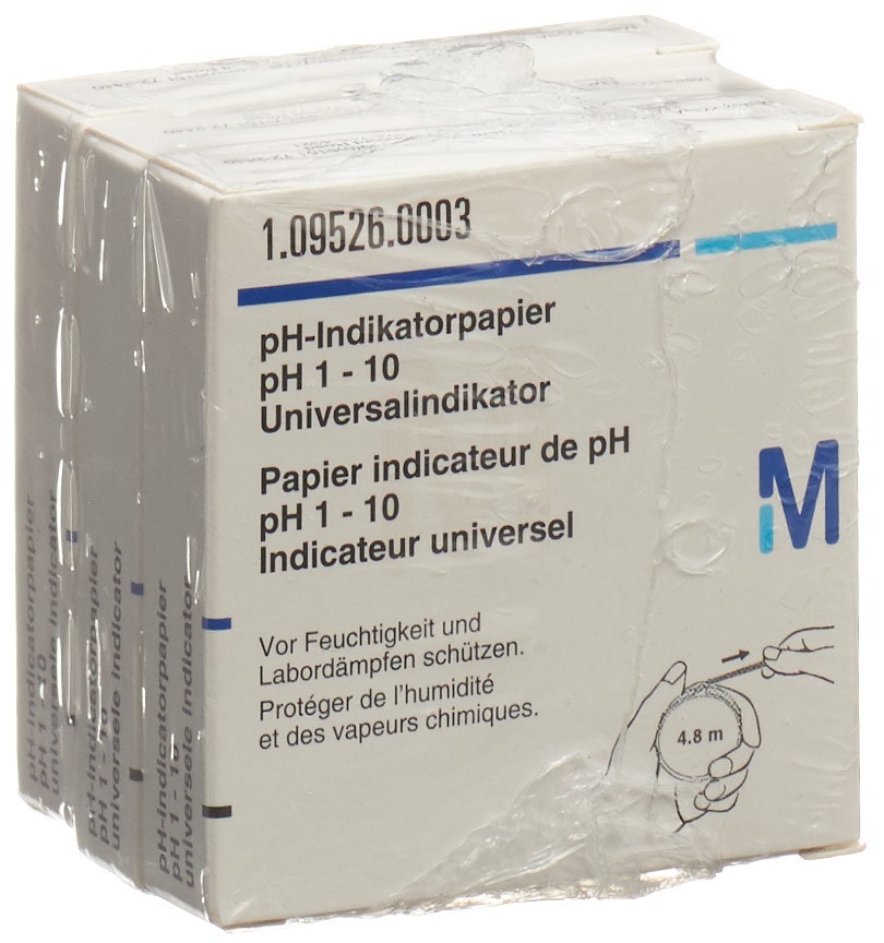 MERCK Indikator Papier Rolle komplett<br>3 Stück, pH 1-10