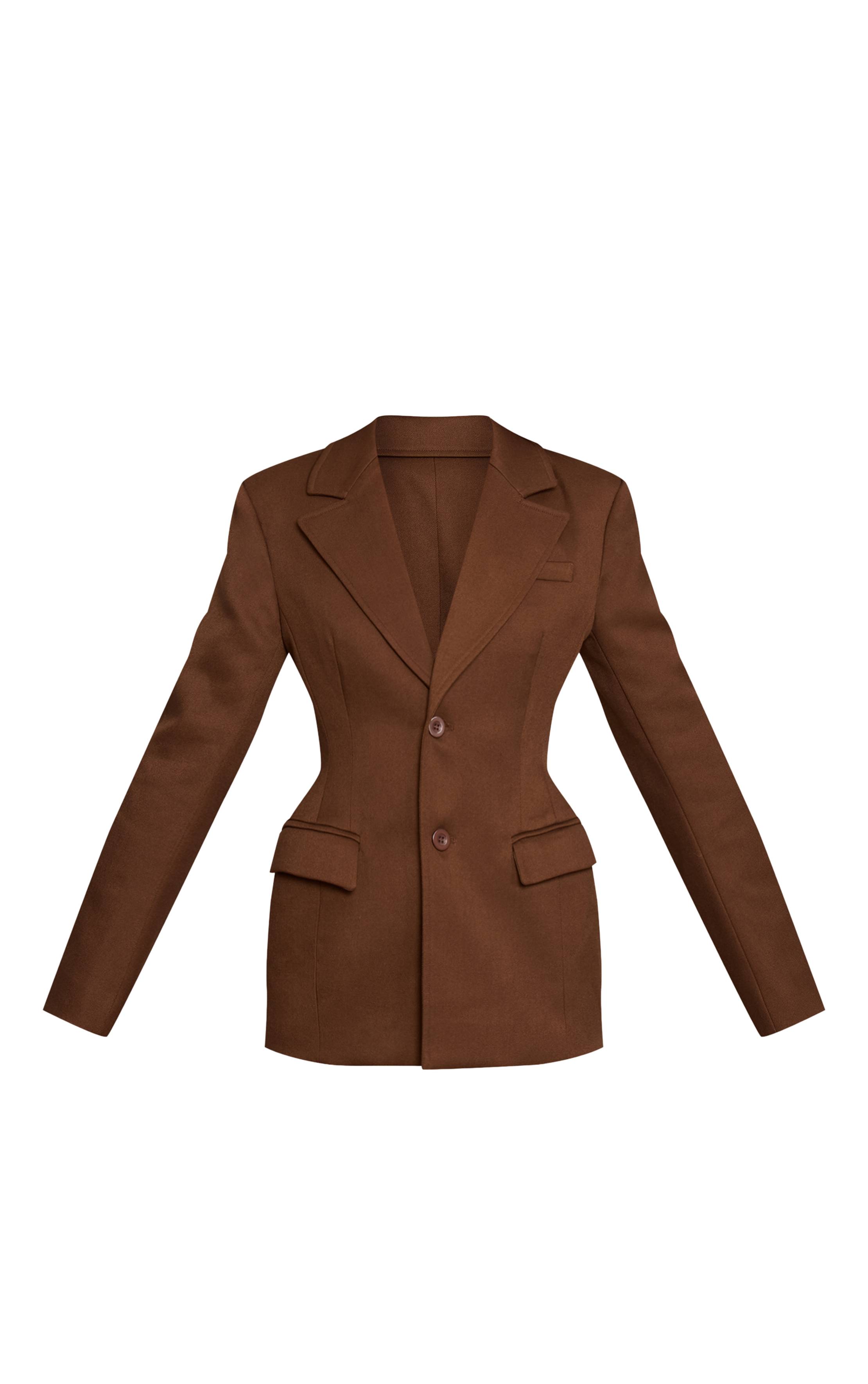 Chocolat Ensemble Coordonné Blazer Cintré À La Taille Avec Décolleté Plongeant En Tissu Tissé Ajusté