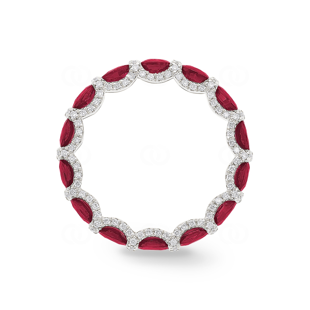 Mémoire-Ring 750/18 K Weissgold mit Rubinen & Diamanten 0.41 ct H/si