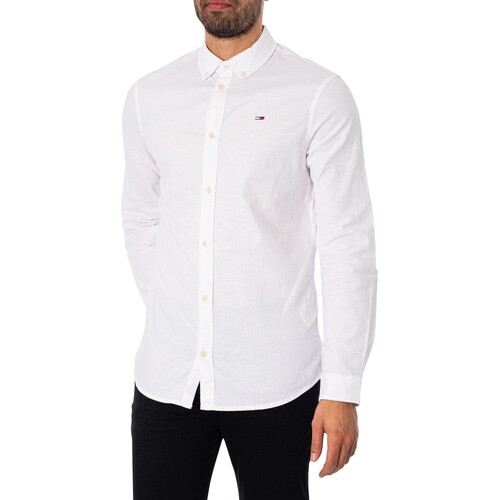 Tommy Jeans - Camisa Oxford Ajustada Y Elástica Blanco