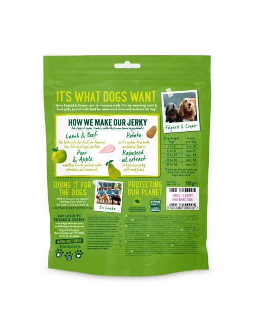 Edgard&Cooper Lamb & Beef Jerky - Hondensnacks - Lam Rund Fruit 150 g
