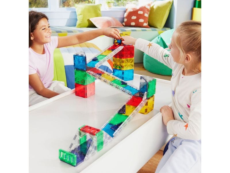 Magna-Tiles Rail Racers Deluxe 90 Teile Deluxe Bau- und Rennset mit 90 magnetischen Teilen
