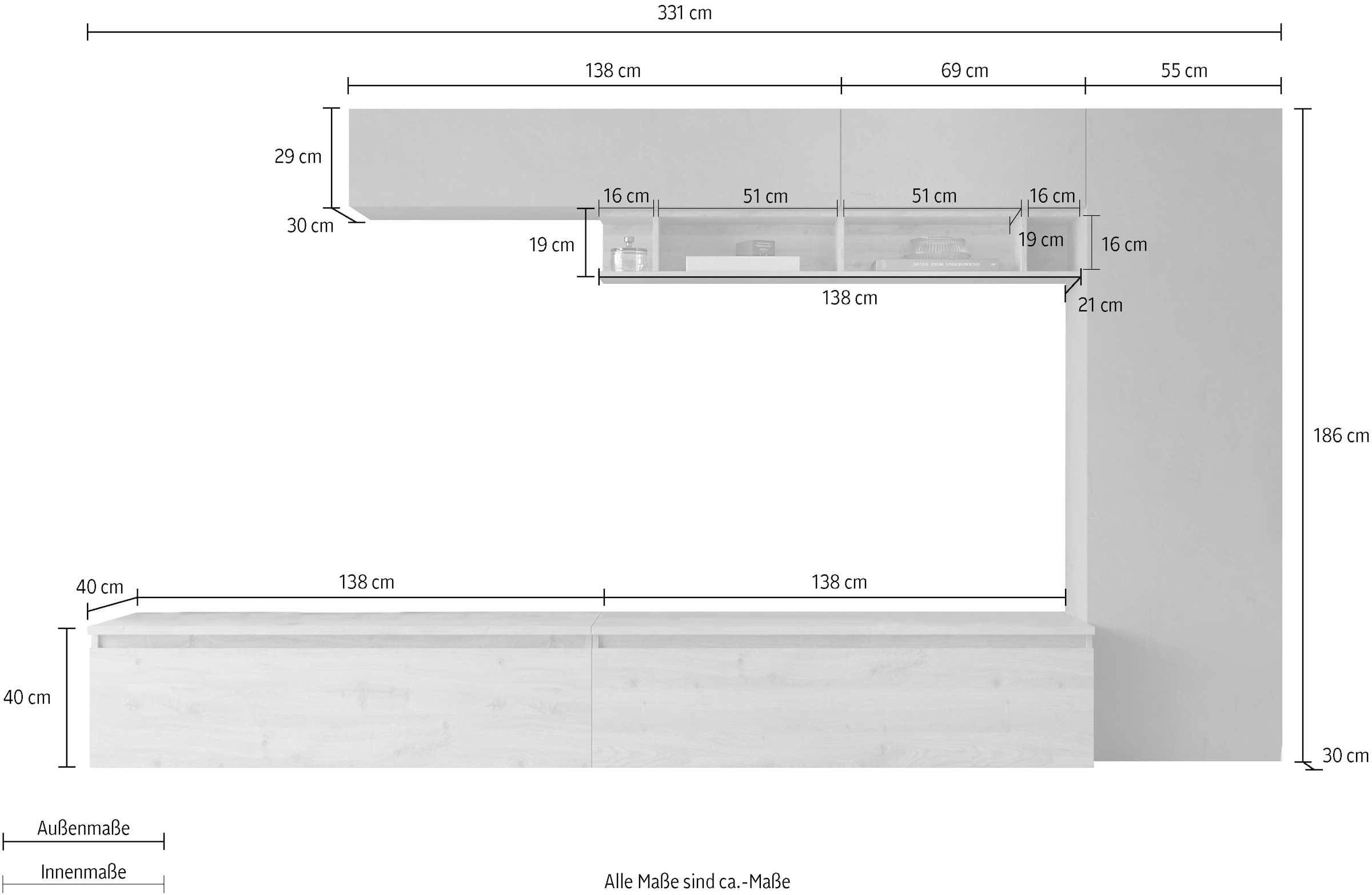 INOSIGN Wohnwand »Infinity, 6tlg. Breite 331 cm, Höhe variabel, Schrankwand, Anbauwand«