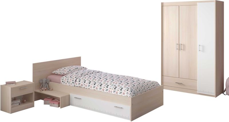 Kinderkamercombinatie Charly - Kinderbed 90x200 - Nachtkastje - Kledingkast