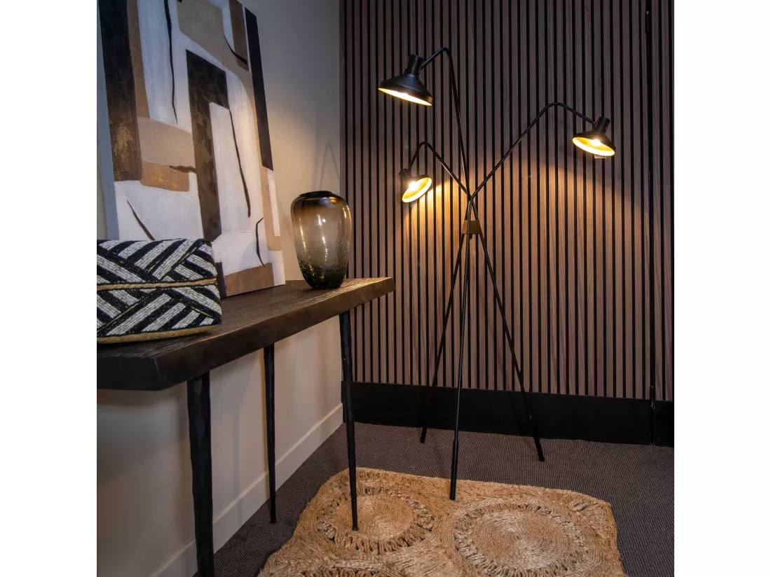 Now's Home - Lampadaire Trepied En Metal Noir Et Dore 41x41xh158cm Snake
