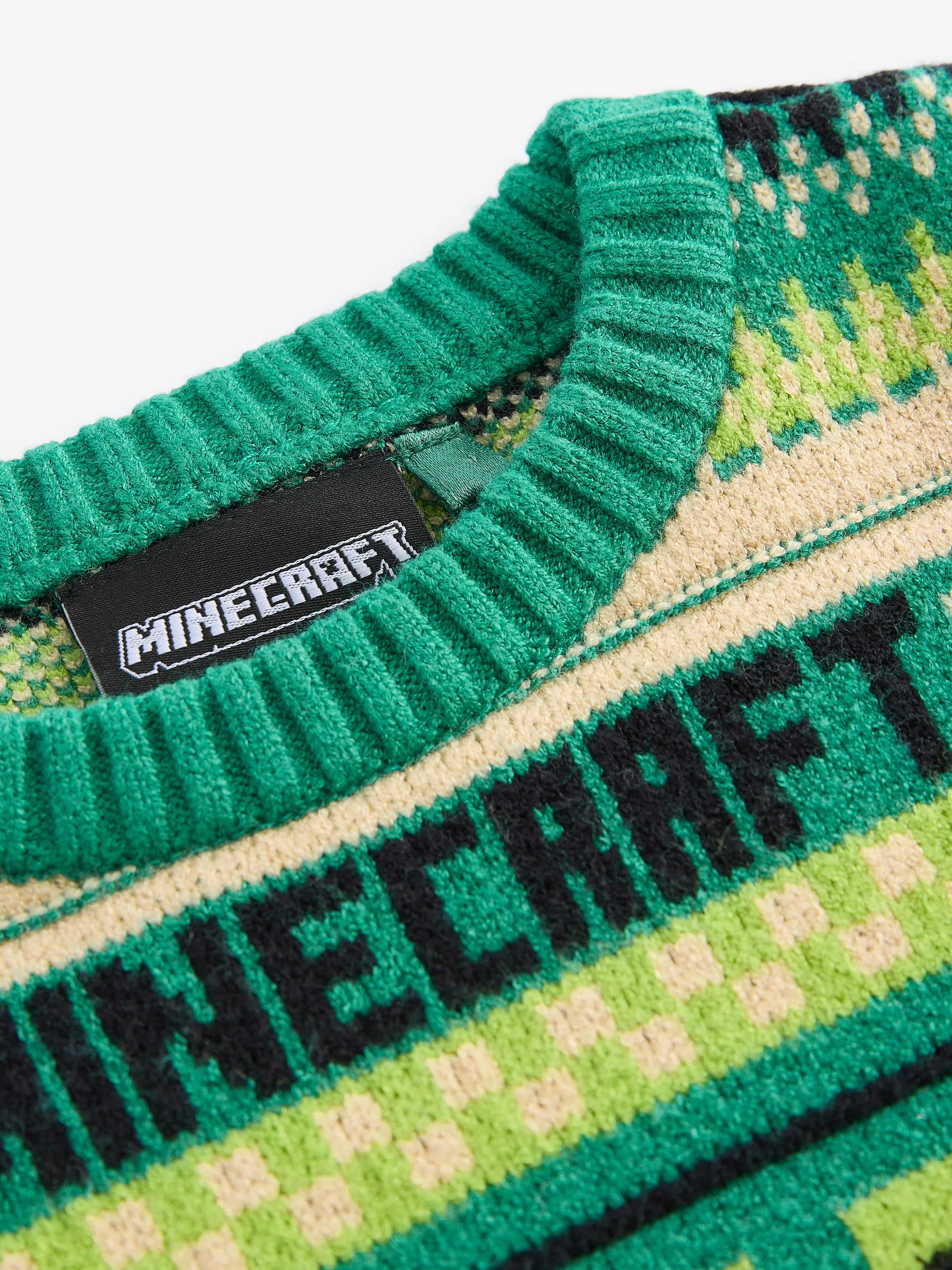 Groen Minecraft - Kersttrui met Fairisle-patroon en ronde hals (3 - 16 jr)