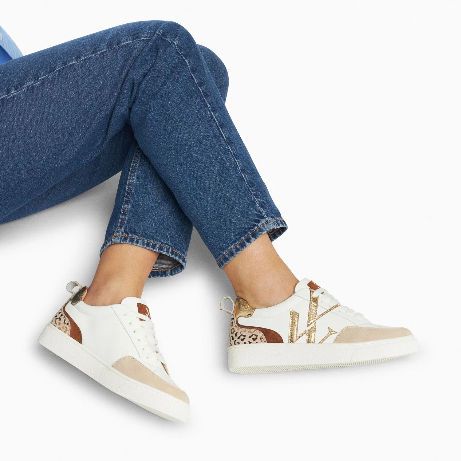 Sneakers-Baskets monogramme Luna blanc et or