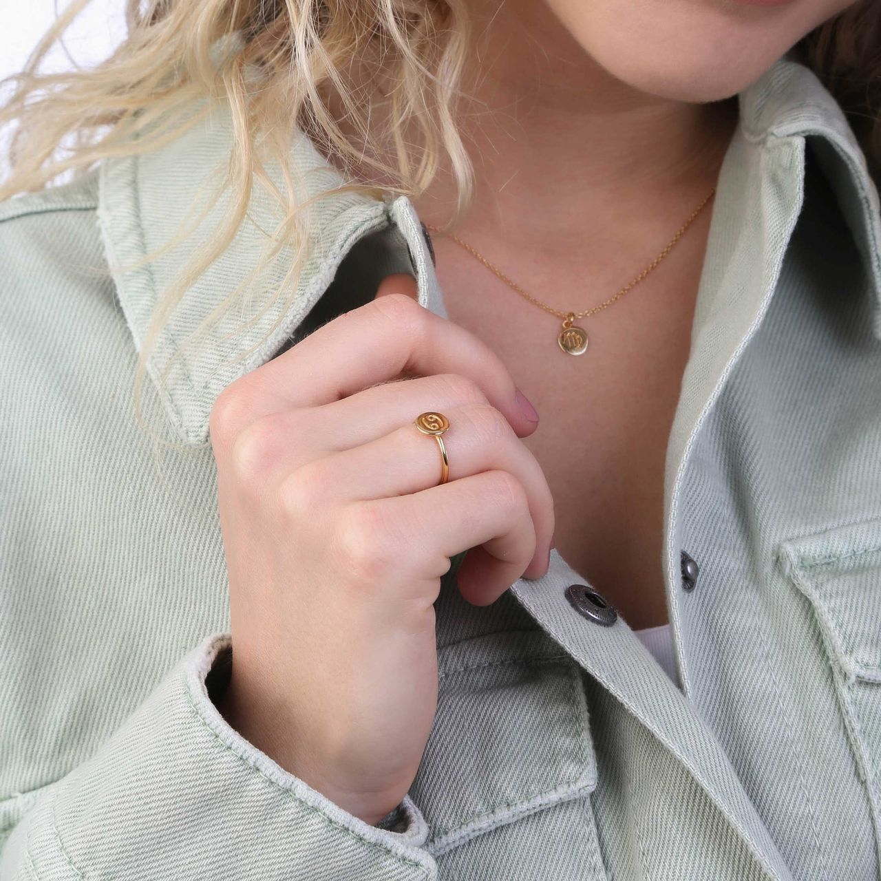 Zilveren ring disc gold sterrenbeeld