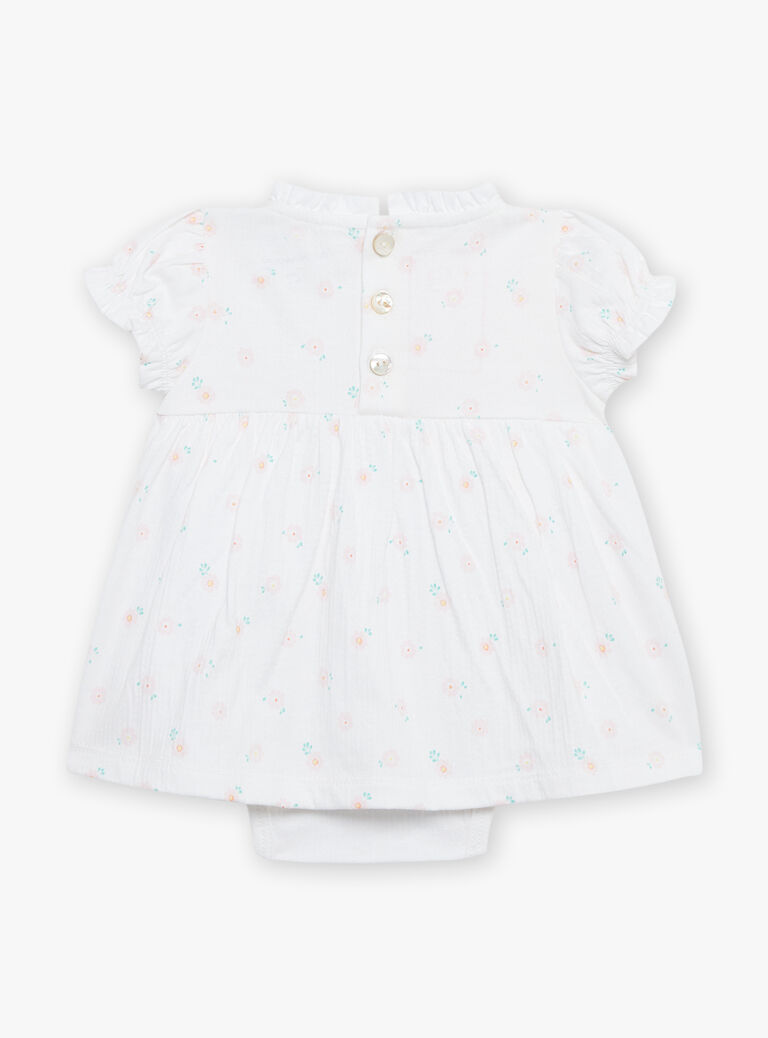 Robe et béguin de naissance blancs à imprimé fleurs