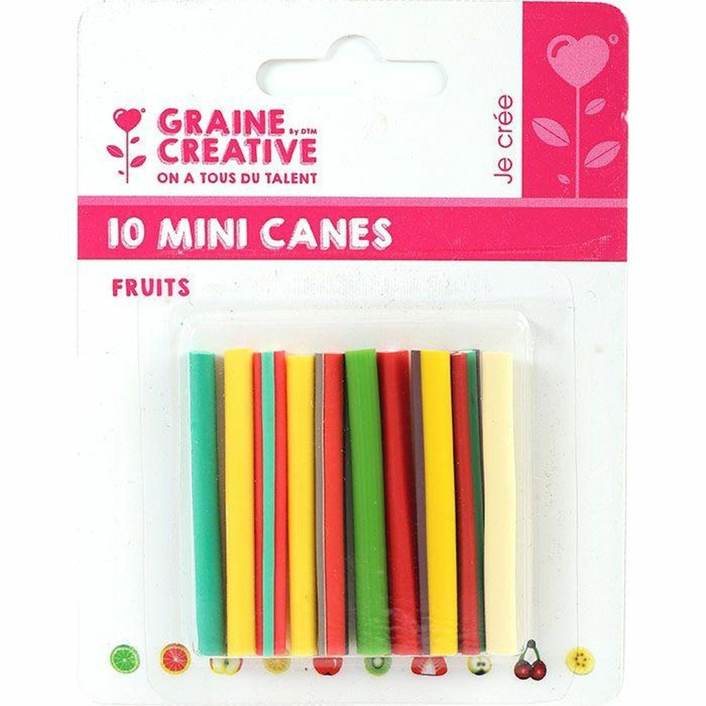 20 mini canes pâte polymère à trancher 5 x 0,5 cm - fruits