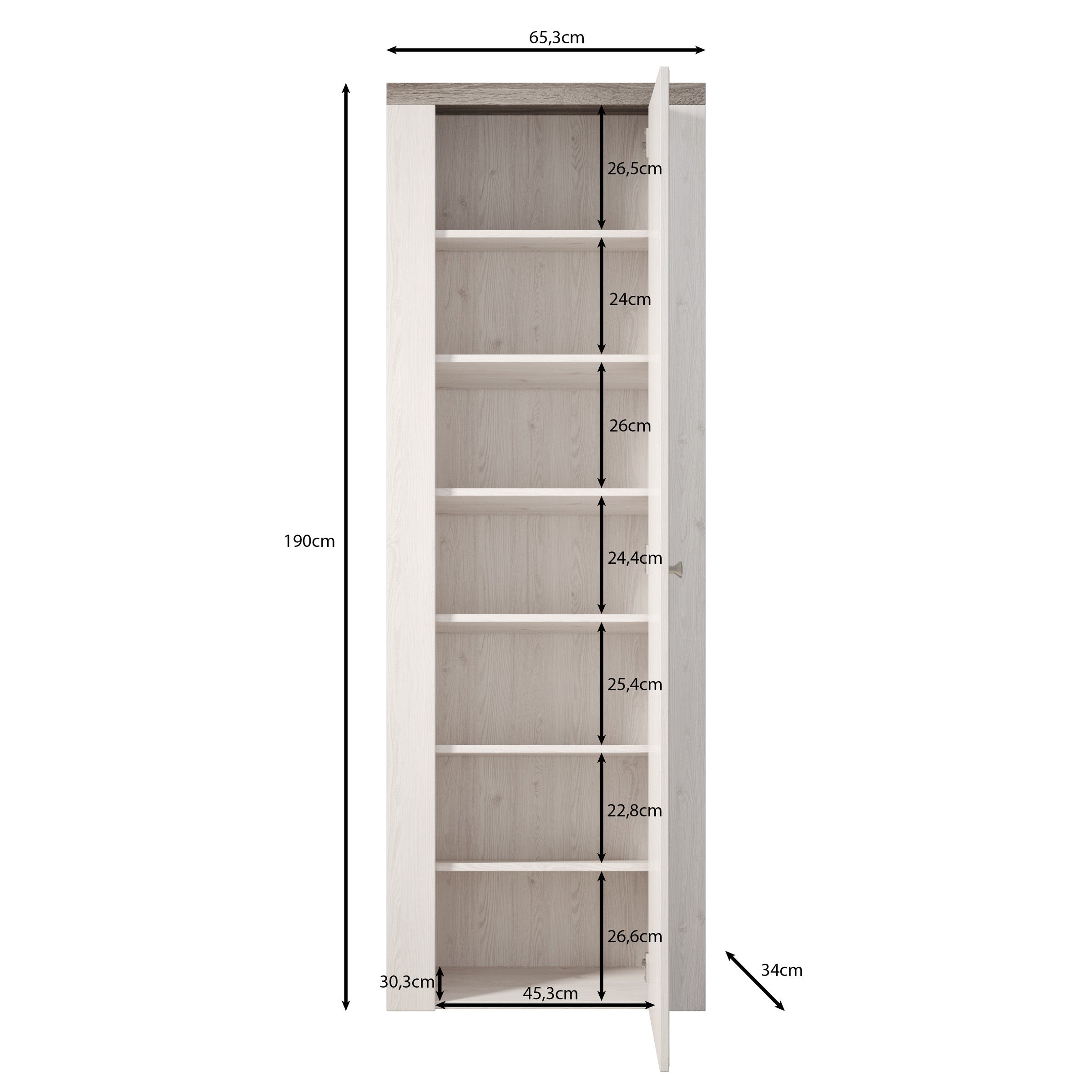 Linford - Schoenenkast 7 vakken - Donker eiken - 65x34x190 cm