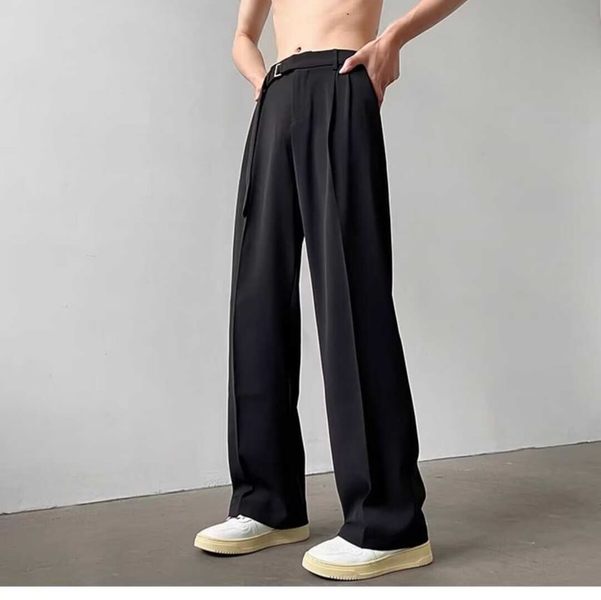 Loansk - Mid Rise Plain Straight Leg Dress Pants