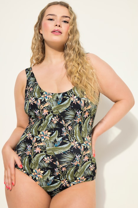 Badeanzug, Softcups, Tropical-Print, Rundhalsausschnitt