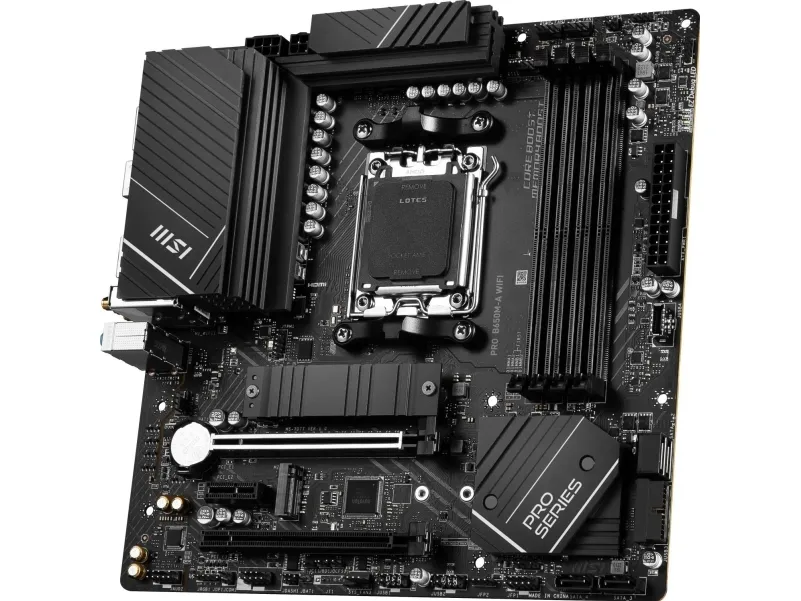 MSI PRO B650M-A WIFI - Bundkort - micro ATX - Socket AM5 - AMD B650 Chipset - USB-C 3.2 Gen2, USB 3.2 Gen 2, USB 3.2 Gen 1 - 2.5 Gigabit LAN, Wi-Fi 6E, Bluetooth - onboard grafik (CPU påkrævet) - HD Audio (8-kanaler)