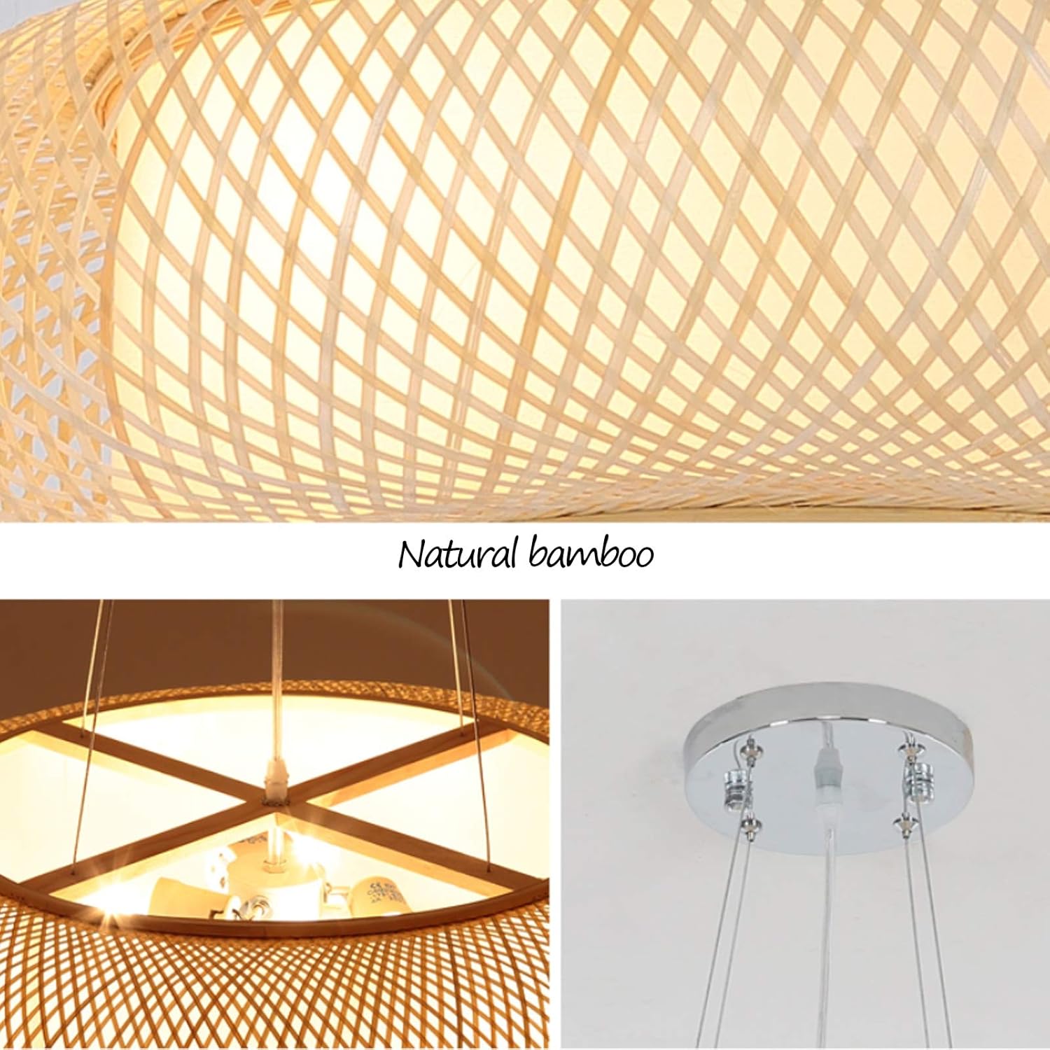 E27 Pendellampe Retro Hängeleuchten Natürlichen Bambus Pendelleuchte Vintage Gewebte Rattan Lampenschirm Kronleuchter Höhe Verstellbare Hängelampe Beleuchtung Restaurant Teestube Café Deckenlicht,60cm