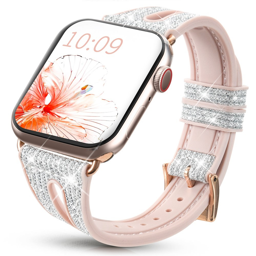Apple Watch (42/41/40/38 mm) Silikon Glitzer Armband (Gelenkumfang: 170-215mm) - Weiss / Rosa