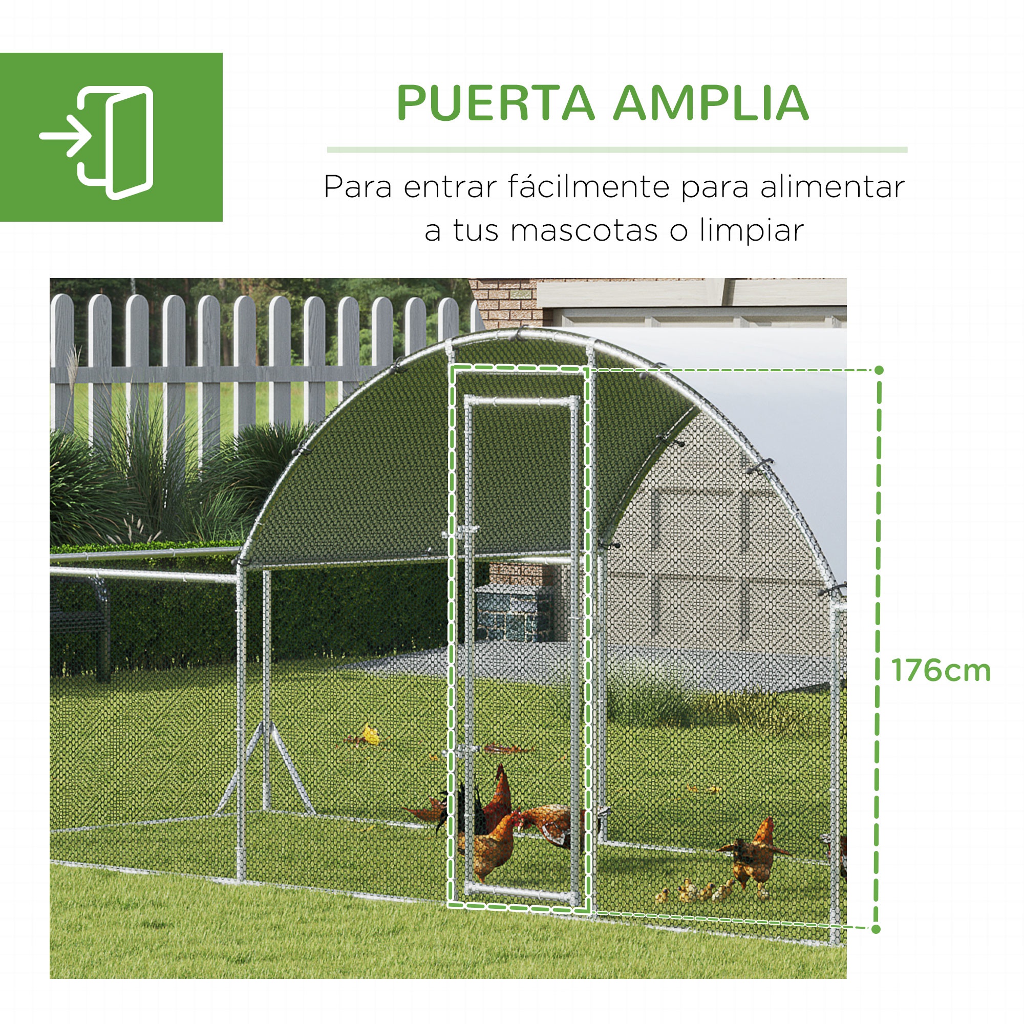 Galinheiro externo PawHut em aço galvanizado, 6,6 x 1,9 x 1,95 m, para 12 a 14 galinhas, com 3 níveis, cobertura de tecido e área cercada para coelhos e pássaros, cor prata.