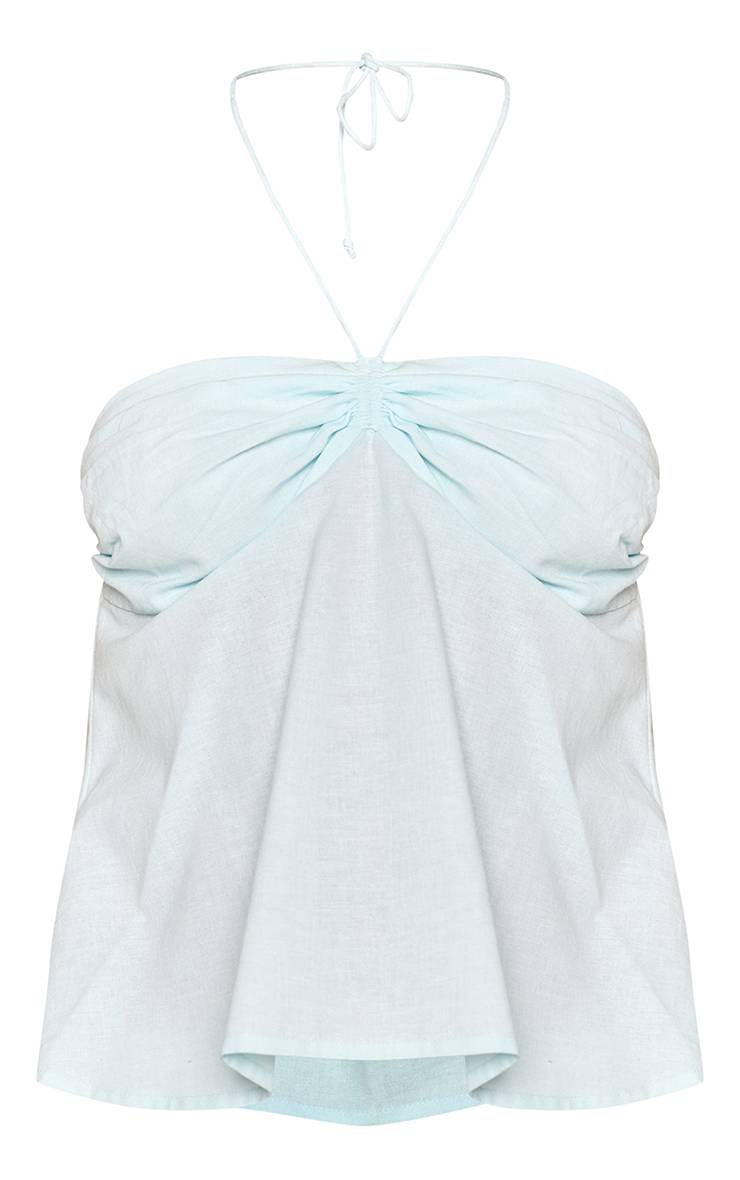Bleu Layette Ensemble Coordonné Top Court Dos-nu Froncé En Lin