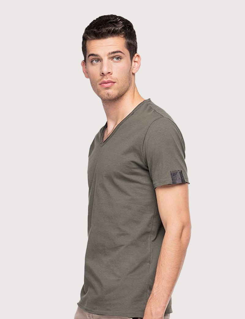 REPLAY T-SHIRT COL V COTON GRIS CLAIR