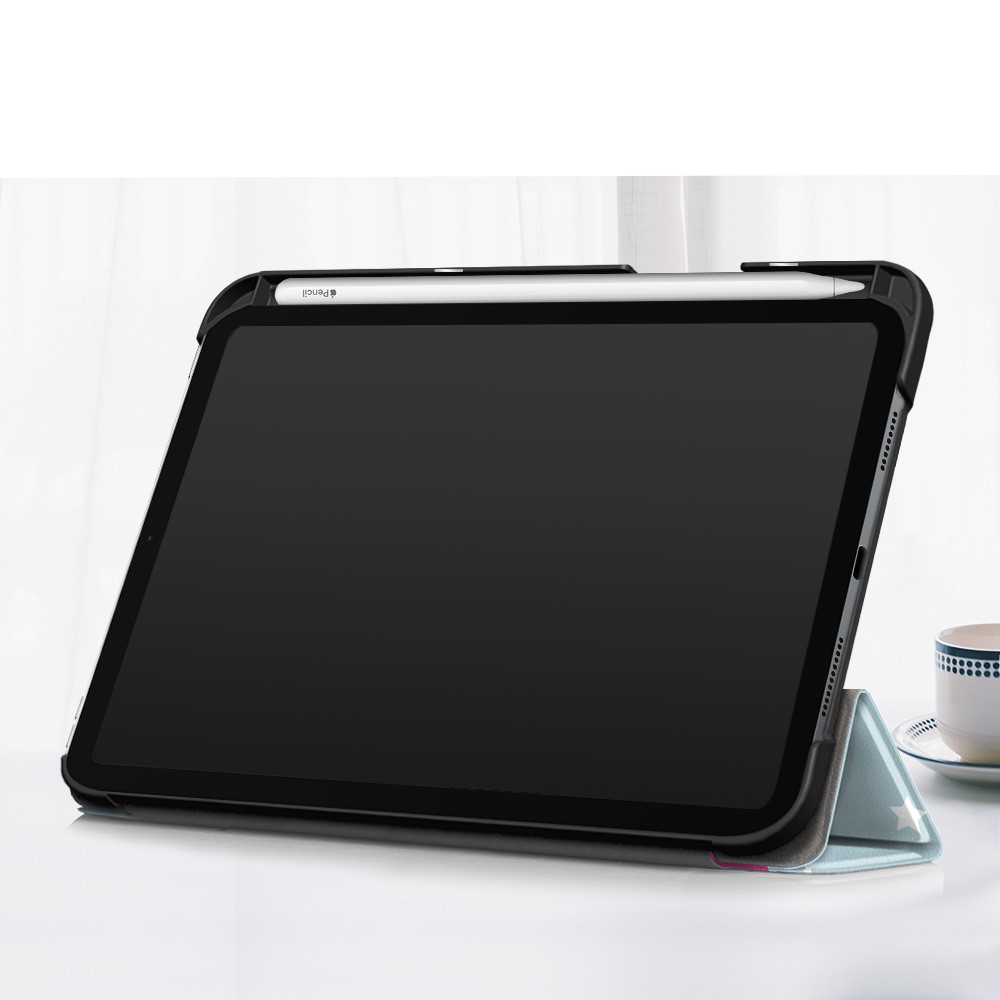 iPad Mini 7 (2024) / Mini 6 (2021) Leder Tasche Smart Case Hülle   Apple Pencil Halterung - Türkis