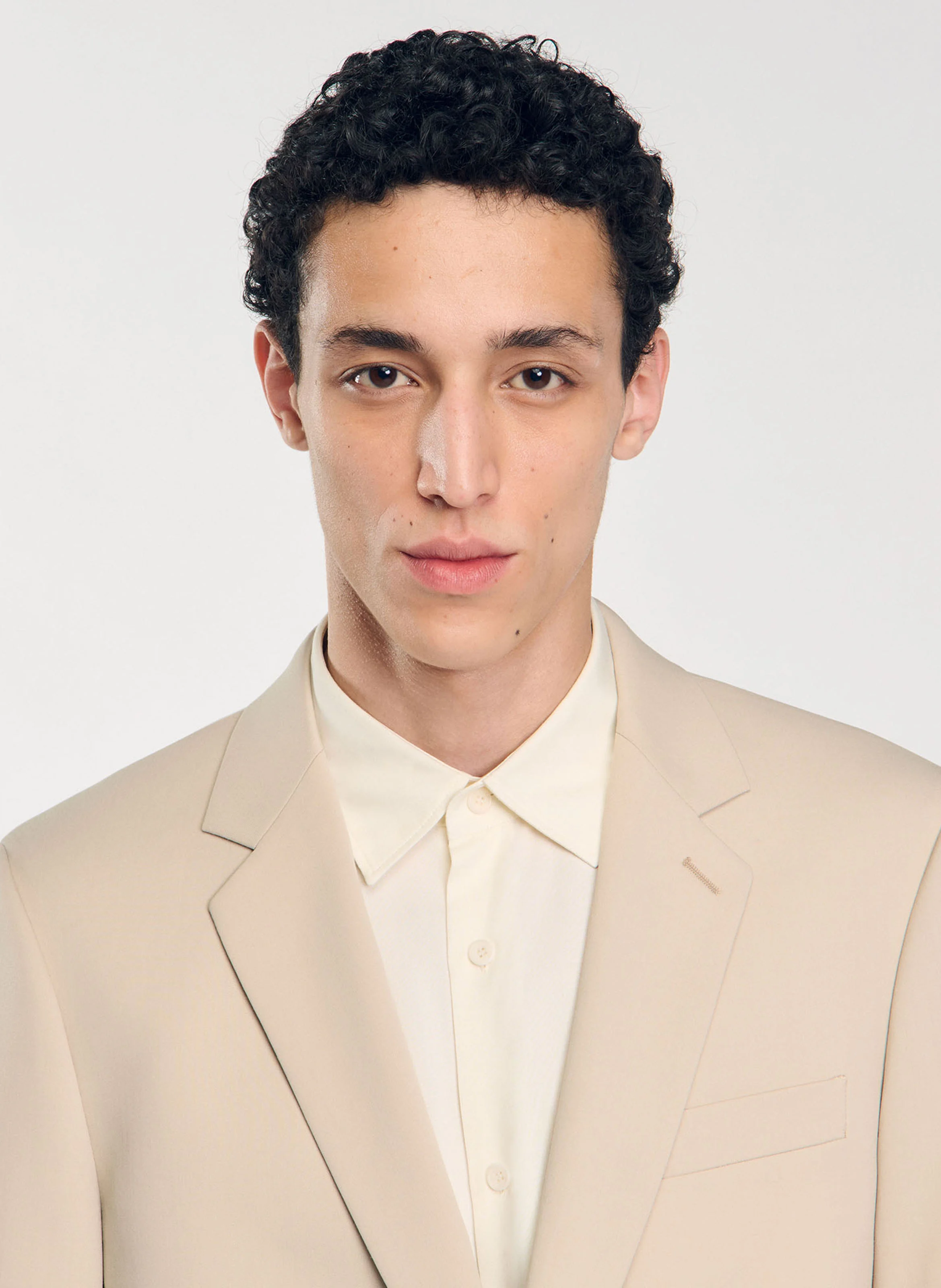 Veste de costume col tailleur en laine mélangée | Beige